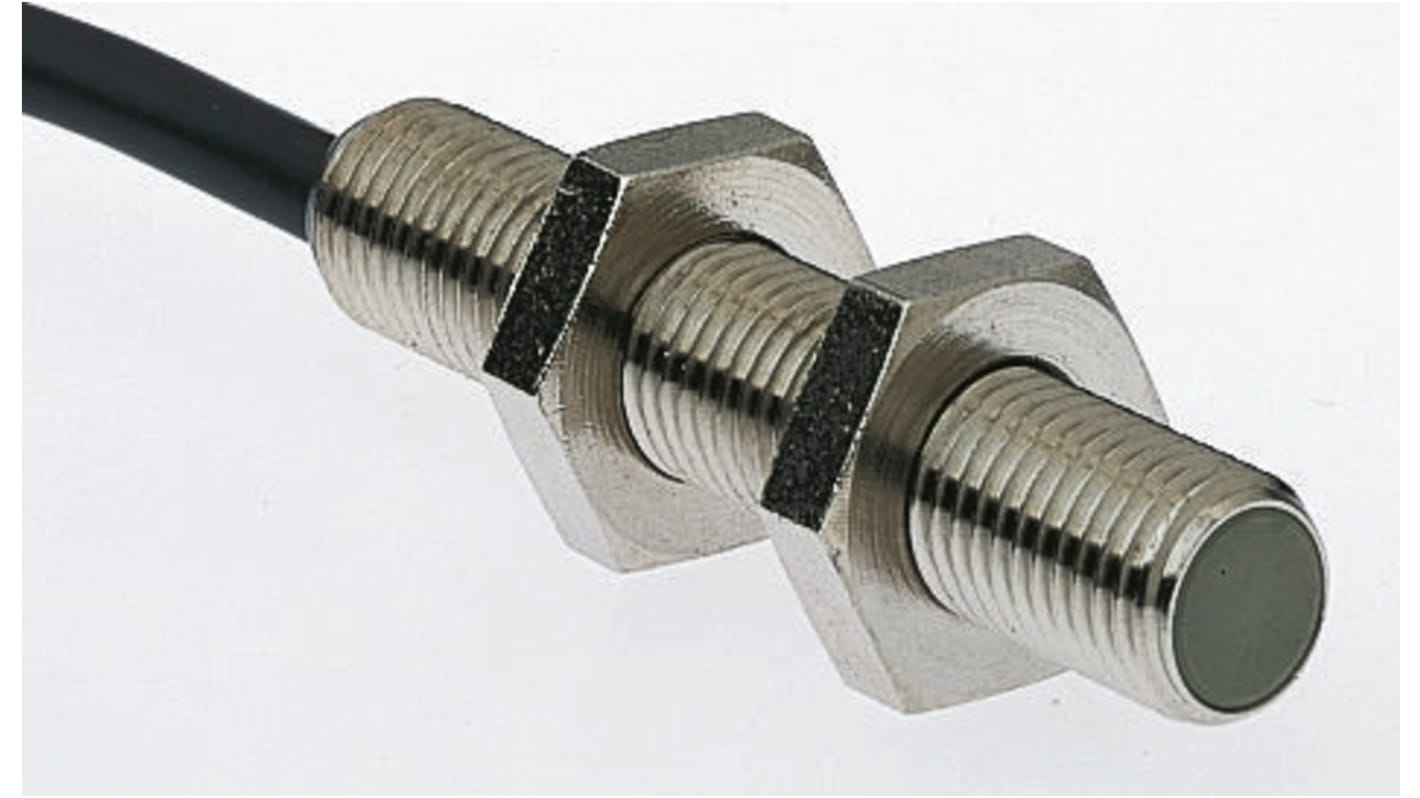 Sensore di prossimità cilindrico NPN Omron E2AS18LS08WPC12M, M18 x 1, rilevamento 8 mm, IP67, montaggio a filo, acciaio inox.
