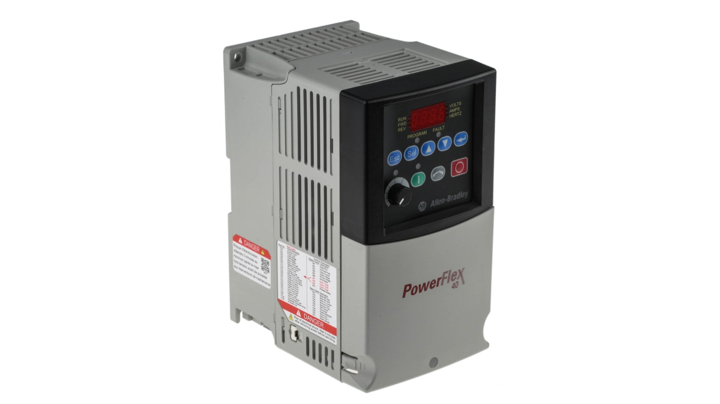 Inverter trifase Allen Bradley 22B-D010N104, potenza 4 kW, 400 V, 10,5 A, interfaccia Ethernet, dimensioni 180x100x136 mm.