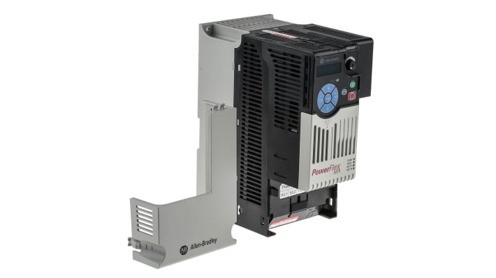 Inverter trifase Allen Bradley 25A-D017N114, potenza 7,5 kW, dimensioni 220x184x109 mm, grado di protezione IP20.