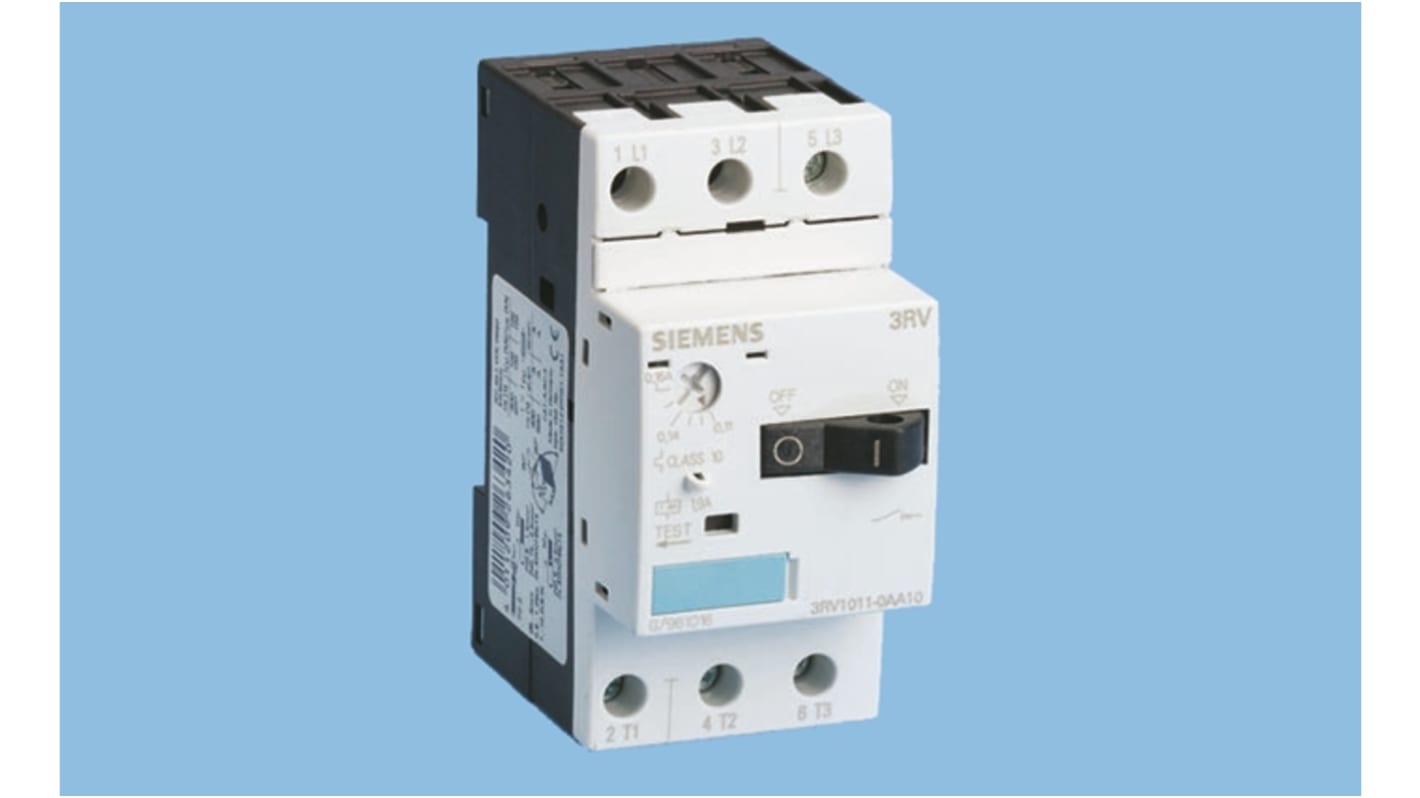 Interruttore automatico del motore Siemens 3RV1011-0CA10, 0,18-0,25 A, 100 A, 690 V, 50 kA, 15 operazioni/ora - SIRIUS Serie 3RV1. Certificato UL e CSA.