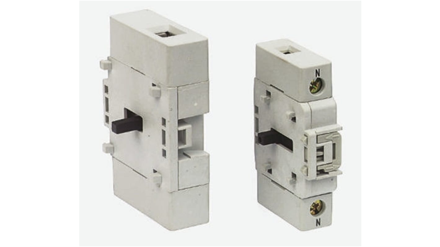 Interruttore Allen Bradley 194E-E25-NP con contatto ausiliario e 4° polo per montaggio frontale. Tensione d'isolamento 690 V, corrente nominale 6 A. Compatibile con MCS, UL, CSA.
