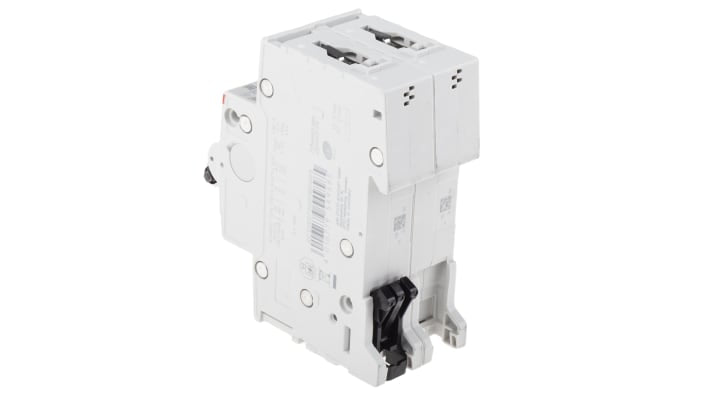 Interruttore magnetotermico bipolare ABB S202M-B6, 6A, 10 kA, montaggio su guida DIN, dimensioni 88x35x76 mm.