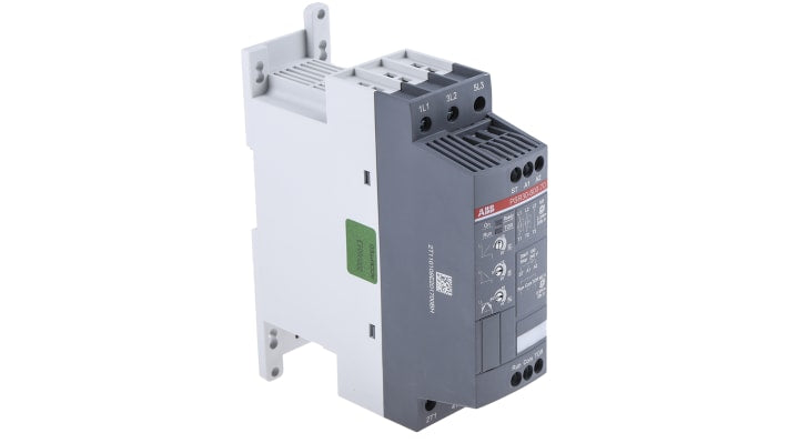 ABB 1SFA896109R7000, avviatore soft-start manuale 3 fasi, 15 kW, montaggio su guida DIN, dimensioni 128x45x160 mm.