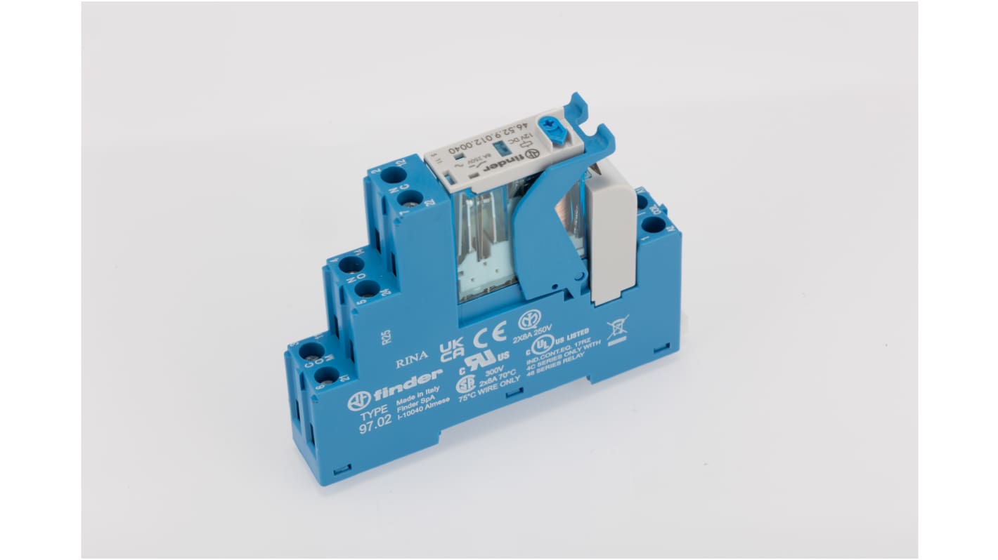 Finder Relè d'interfaccia 4C, modulo per guida DIN, bobina 12V cc, contatti DPDT, dimensioni 81 x 15.8 x 64.6 mm.