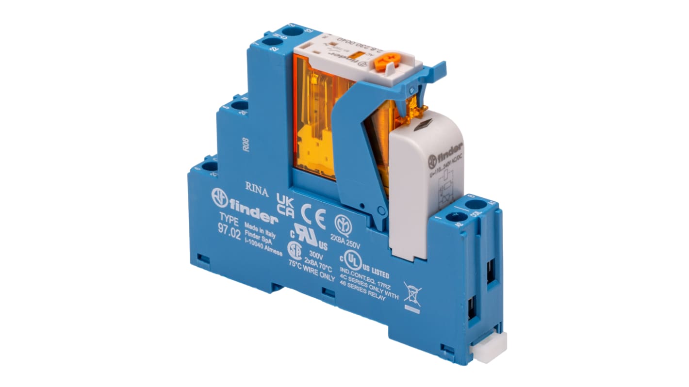 Finder Relè d'interfaccia 4C, bobina 230V, contatti DPDT, dimensioni 81 x 15.8 x 64.6mm, per guida DIN.