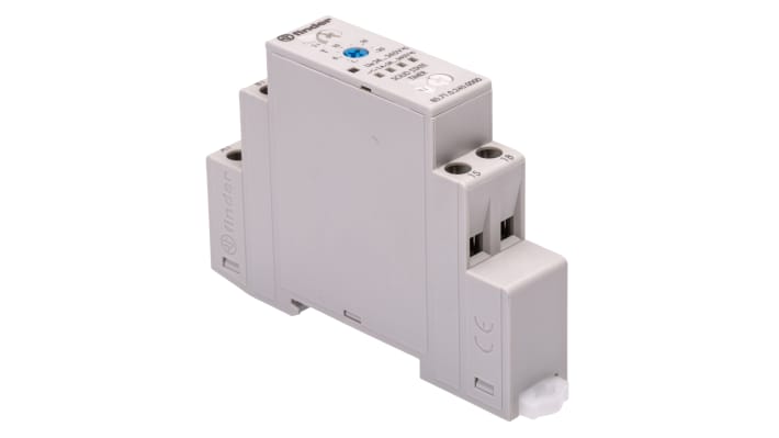 Finder, relè timer multifunzione SPST per guida DIN, intervallo 0,1s-24h, 1A, 24-240V AC/DC, larghezza 17,5 mm.