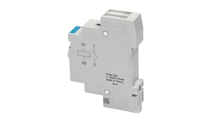 Finder 22.21.9.024.4000, relè monostabile SPST per guida DIN, 24V cc, 20A, dimensioni 17,5 mm, grado di protezione IP20.