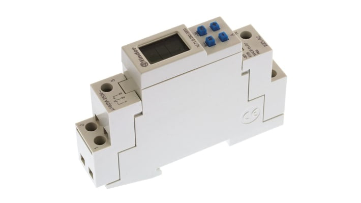 Finder 12.71.8.230.0000, temporizzatore digitale per guida DIN, SPDT, 230 V, programmabile, dimensioni 90 mm x 60 mm.