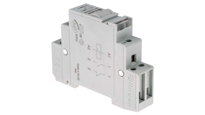 Finder Relè a impulsi SPST 230V, montaggio su guida DIN, corrente 16A, profondità 58.4mm, grado di protezione IP20.