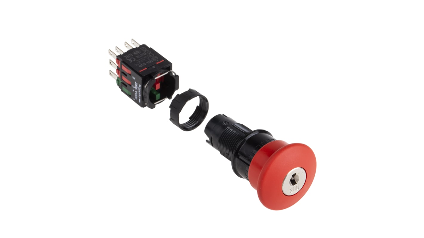 Pulsante di arresto di emergenza Schneider Electric, montaggio a pannello, diametro 22 mm, colore rosso, protezione IP65.