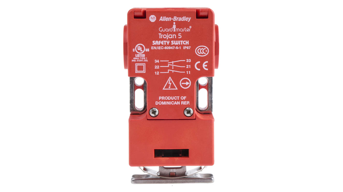 Interruttore di interblocco di sicurezza a chiave Allen Bradley 440K-T11090, 2NC/1NA, IP67, dimensioni 95x32x52mm.