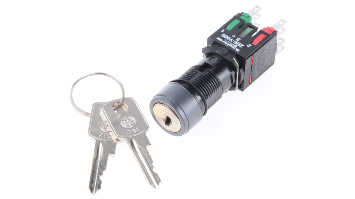 Interruttore a chiave a 2 posizioni Schneider Electric XB6AGC5B, IP65, 1 NA + 1 NC, angolo di rotazione 70 gradi.