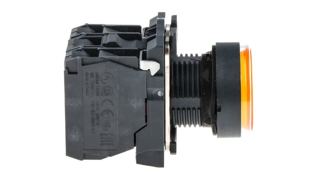 Pulsante SPDT luminoso arancione Schneider Electric, montaggio a pannello, diametro foratura 22 mm, grado di protezione IP69K.