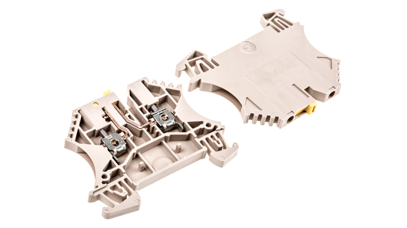 Morsetto sezionatore di prova Weidmuller WTR - 1855610000, Beige scuro, 24A, resistenza agli impulsi 6 kV. Certificato UL, ideale per test sicuri.