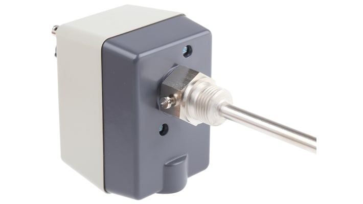 Termostato capillare Jumo, montaggio superficiale, SPST, temperatura da +20°C a +150°C, contatto 10A, 230V.