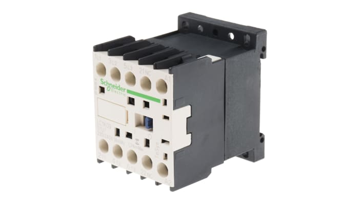 Contattore Schneider Electric LC1K0901U7, 3 poli, 9 A, bobina 230 V, dimensioni 45x58x57 mm, terminali a vite.