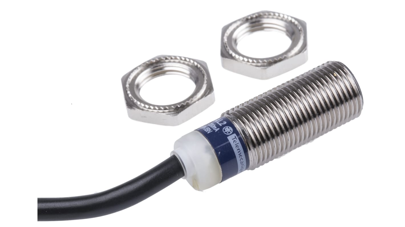 Sensore di prossimità cilindrico NPN Telemecanique Sensors XS512B1NAL2, M12, rilevamento 2 mm, IP69K, alimentazione 12-24 V c.c.