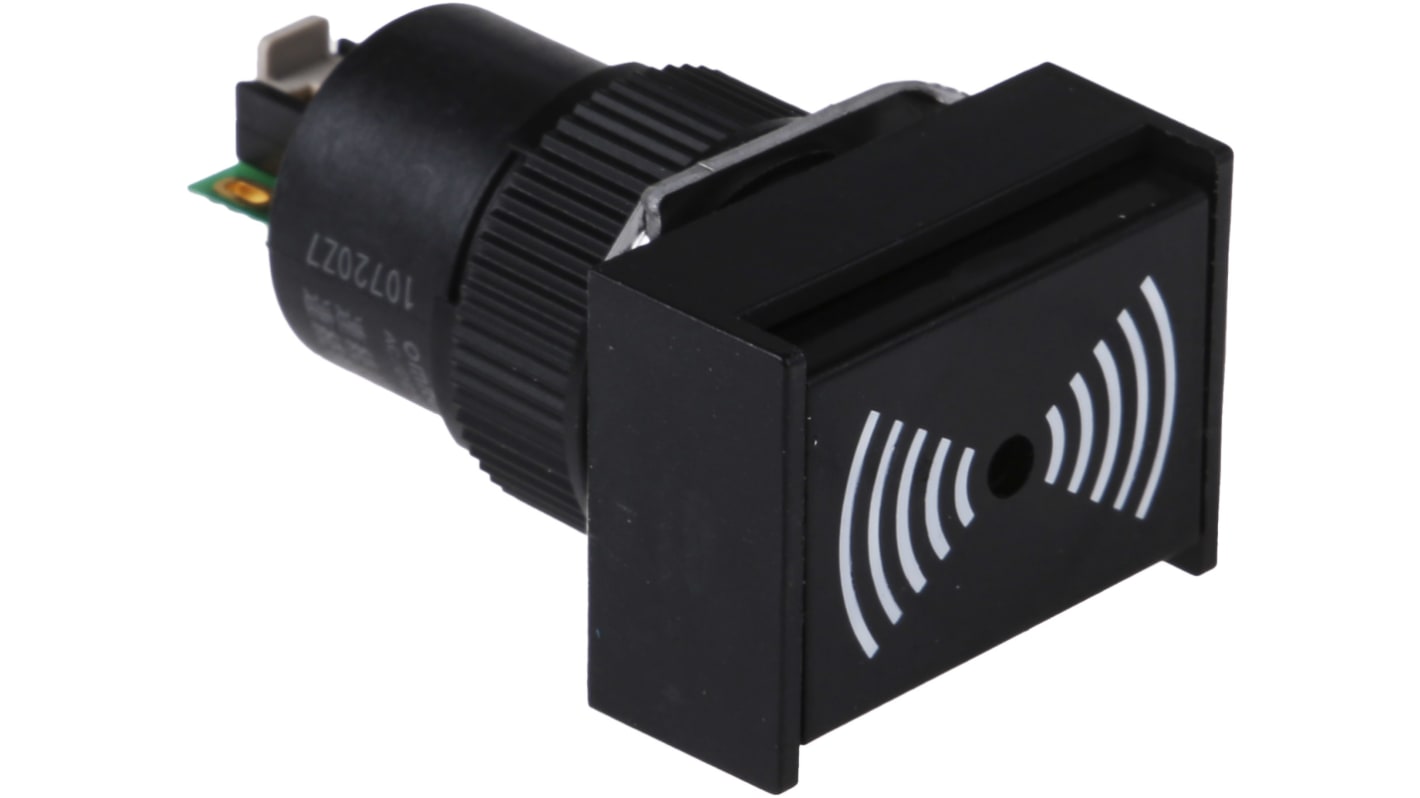 Cicalino Omron M2BJ-B24 per montaggio a pannello, alimentazione 12-24 V, uscita audio 80 dB, diametro 16 mm.