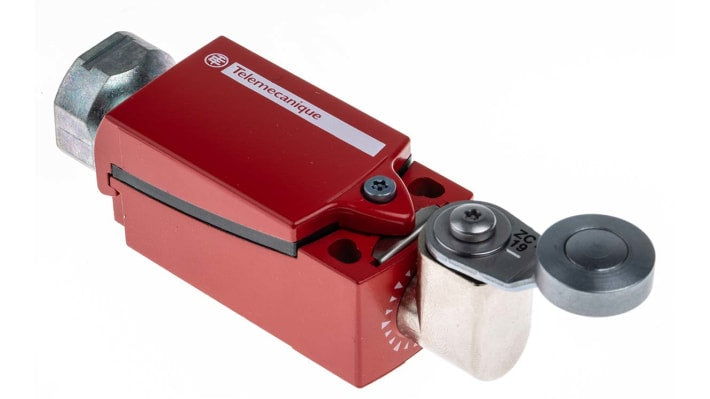 Interruttore di interblocco Telemecanique Sensors XCSD3919P20, leva a rullo, 2NC/1NA, protezione IP66/IP67, dimensioni 122x34x35mm.