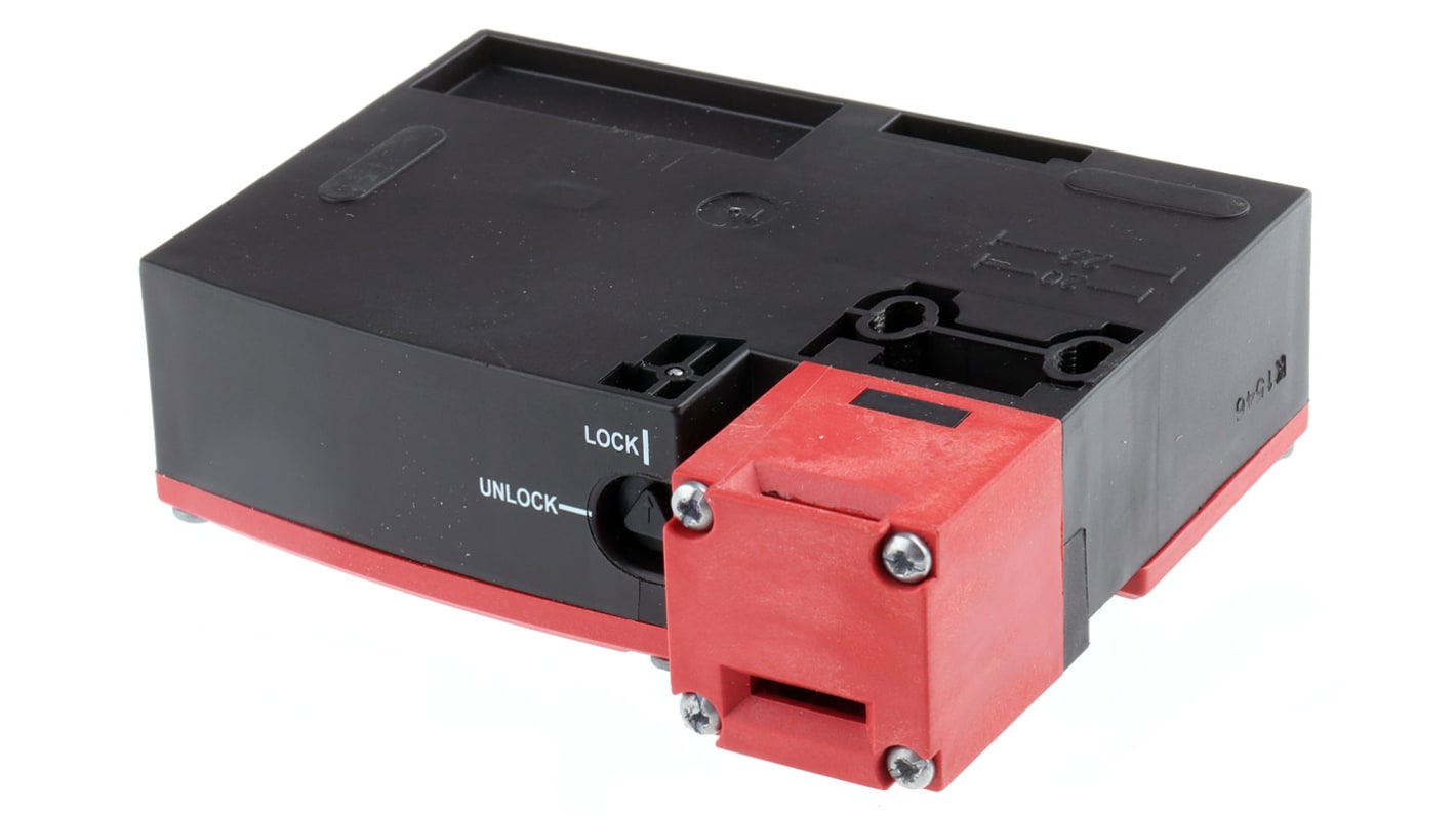 Interruttore di interblocco a solenoide Telemecanique Sensors XCSTE7341, 230V, IP67, dimensioni 110x94x33mm, bloccaggio a chiave.