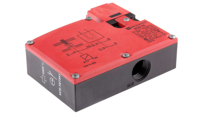 Interruttore di interblocco a solenoide Telemecanique Sensors XCSTE7341, 230V, IP67, dimensioni 110x94x33mm, bloccaggio a chiave.