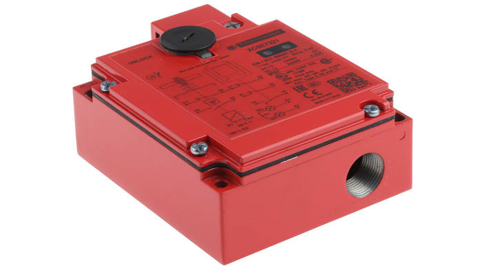 Interruttore di interblocco a solenoide Telemecanique Sensors XCSE7321, 48V, custodia metallica, IP67, dimensioni 146x98x44mm.