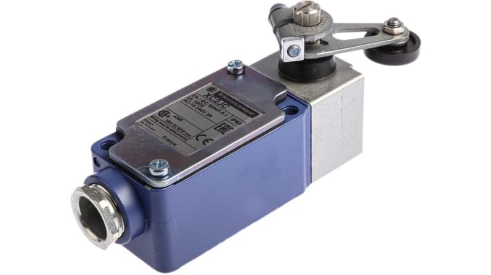 Interruttore di fine corsa a leva a rullo Telemecanique Sensors, serie OsiSense XC, contatto unipolare, protezione IP65, dimensioni 81mm x 41mm x 40mm.