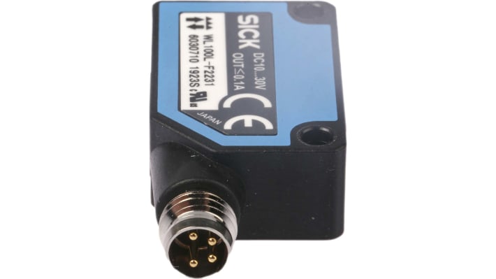 Sensore fotoelettrico rettangolare Sick WL100L-F2231, rilevamento fino a 12 m, uscita PNP, montaggio a pannello, IP65.