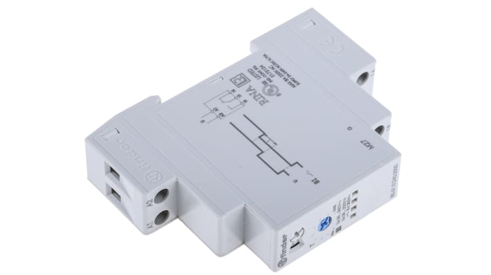 Relè timer Finder 80.61.0.240.0000, SPDT, intervallo 0,05-180s, montaggio su guida DIN 35mm, larghezza 17,5mm.