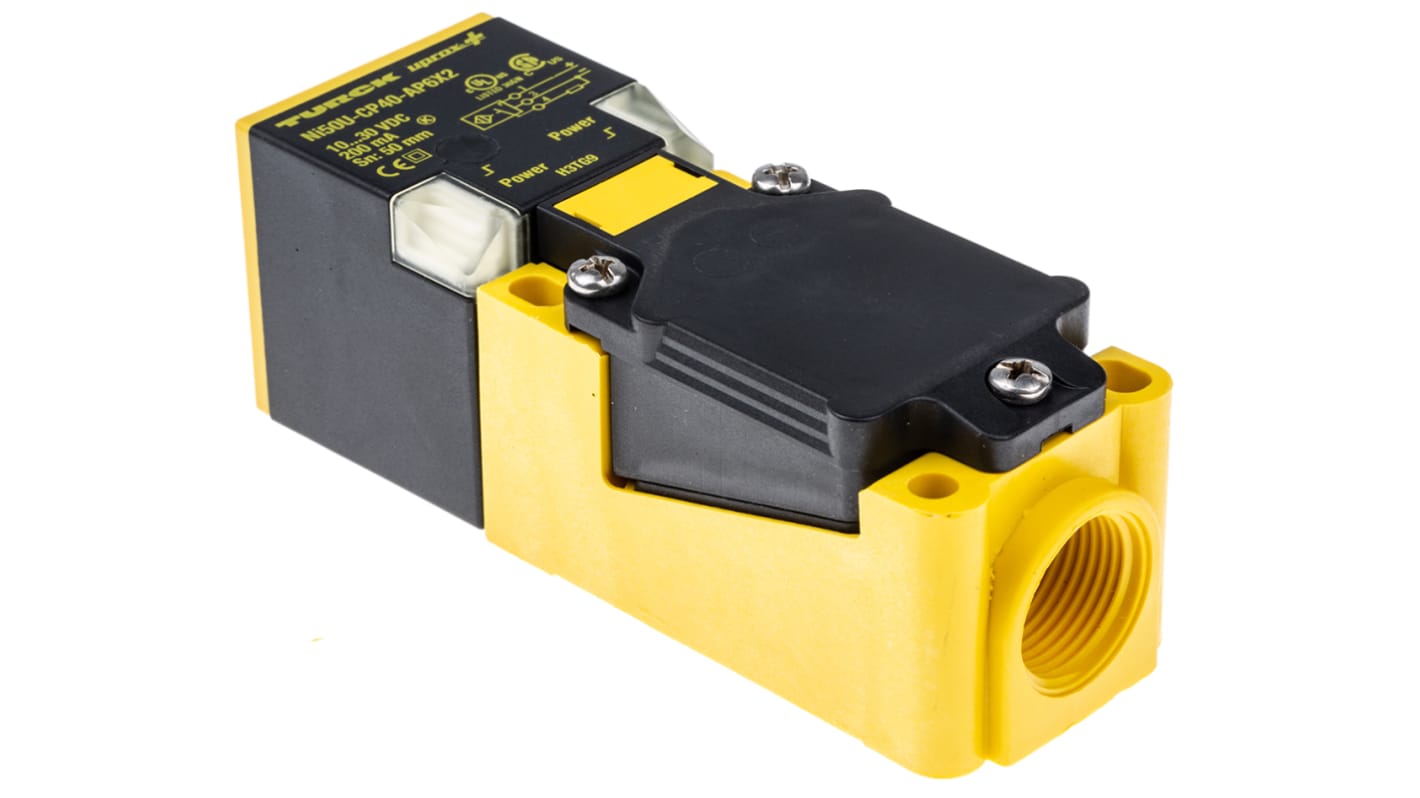 Sensore di prossimità PNP Turck NI50U-CP40-AP6X2, induttivo, 50 mm, IP67, -25/+85 °C, custodia in PBT.