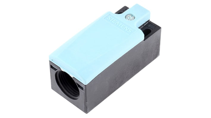 Interruttore di fine corsa Siemens 3SE5232-0HC05, attuatore stantuffo NO/NC, protezione IP65, dimensioni 75.7x31x33 mm.