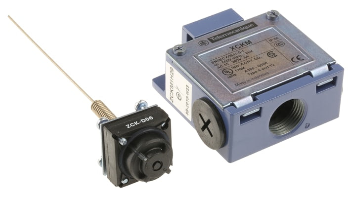 Interruttore di fine corsa Telemecanique Sensors XCKM106H29, configurazione NO/NC, grado di protezione IP66, dimensioni 64mm x 30mm x 63mm.