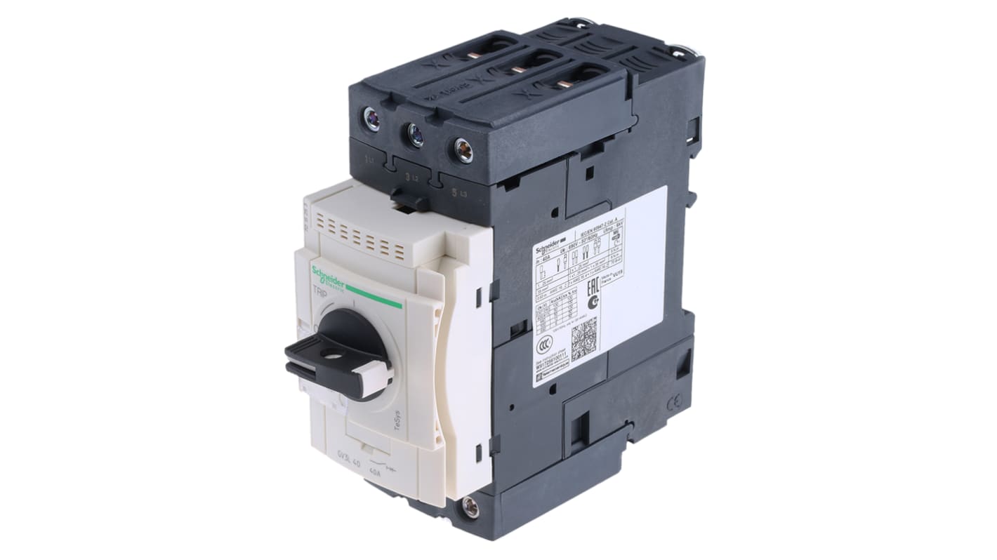 Interruttore termico Schneider Electric GV3L40 3 Poli 40A 690V per protezione motori 30 kW. Morsetti BTR Everlink, resistente agli ambienti industriali.