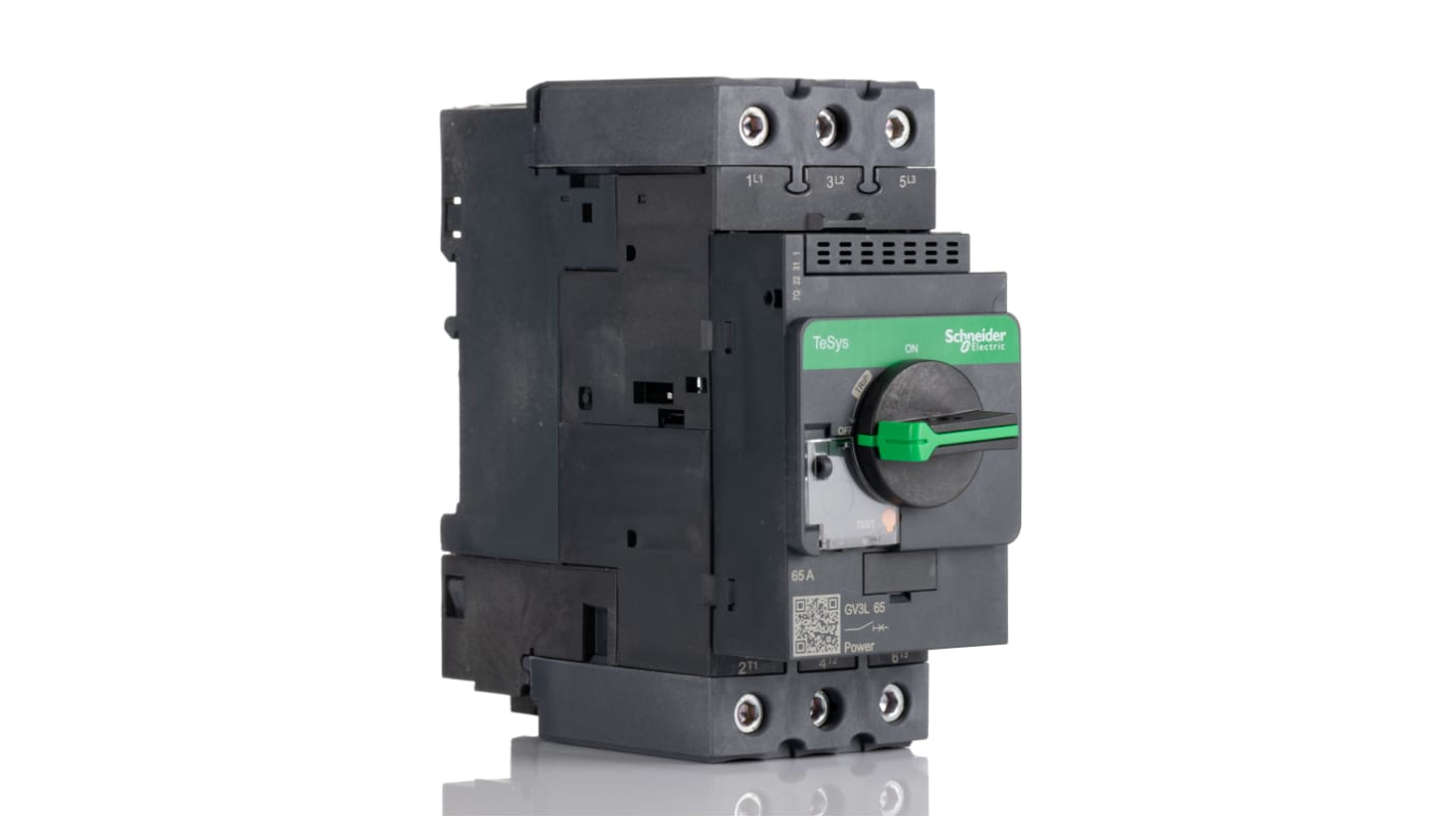 Interruttore termico Schneider Electric GV3L65, 3 poli, 65A, 690V. Alta capacità di interruzione per proteggere motori fino a 30 kW. Resistente e affidabile.