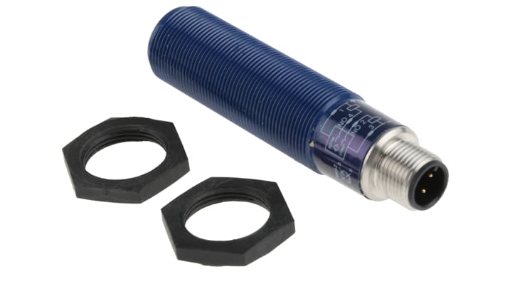 Sensore di prossimità cilindrico PNP M18 Telemecanique Sensors XX518A1KAM12, rilevamento 25-150 mm, alimentazione 12-24 V c.c., IP67.