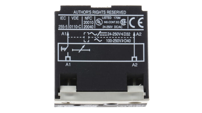 Timer analogico Schneider Electric LA4DT2U per contattori, ritardo accensione 1.5-30 secondi, montaggio superiore, 250 V.