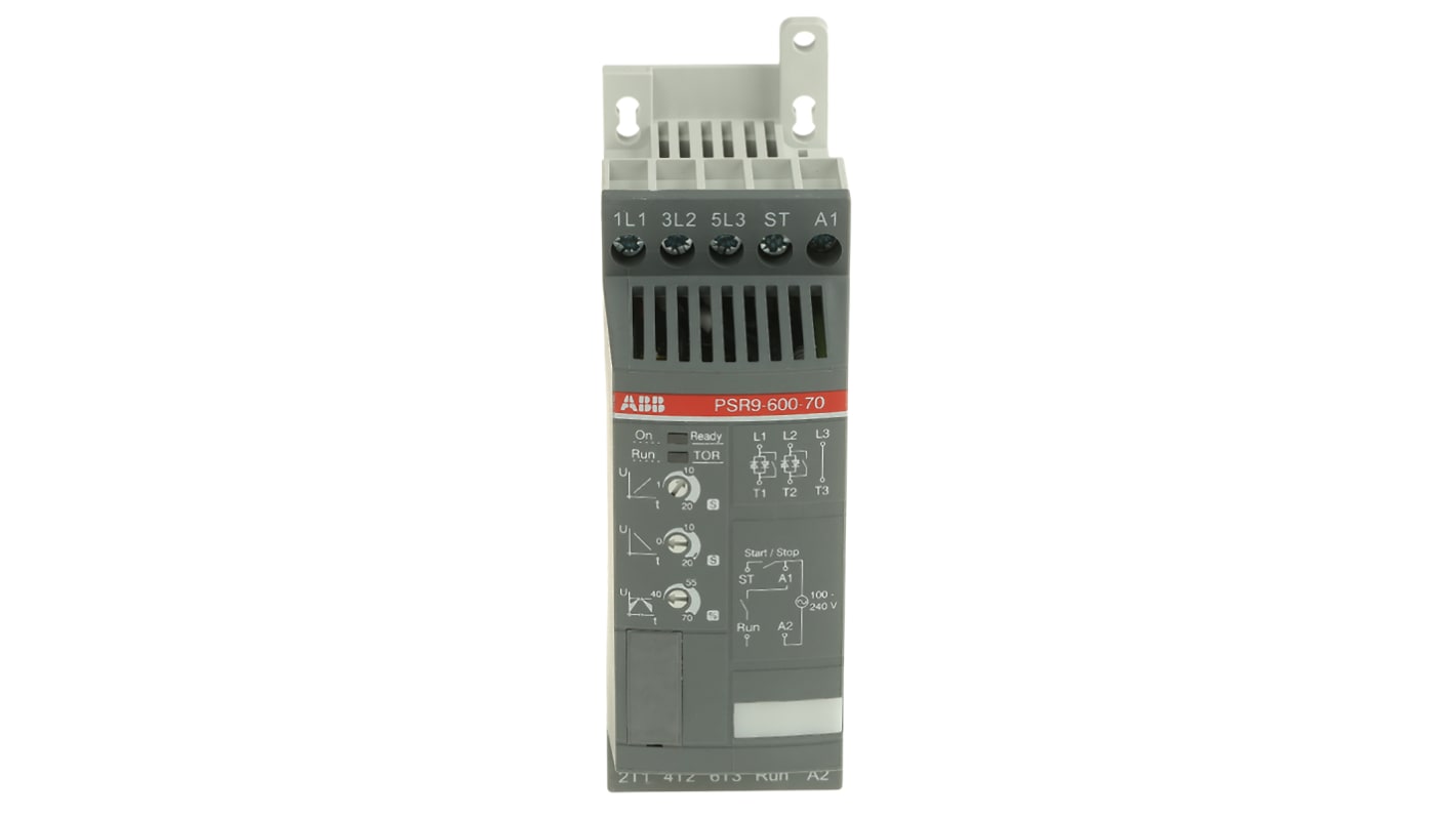 ABB 1SFA896105R7000, avviatore soft-start 3 fasi, potenza 4 kW, dimensioni 113.5 x 45 x 140 mm, grado di protezione IP20.