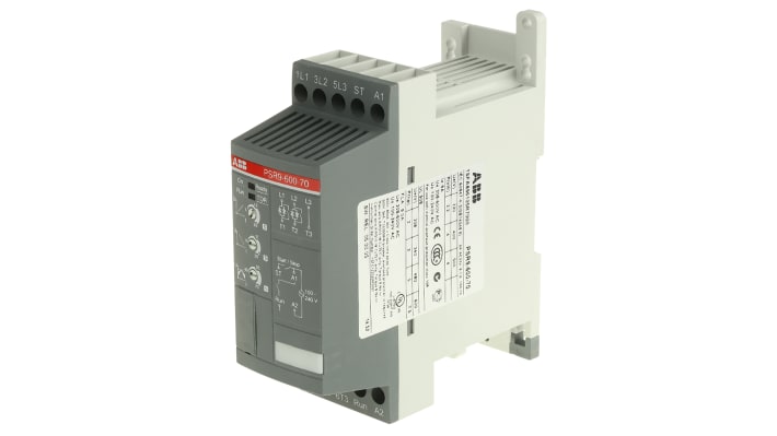 ABB 1SFA896105R7000, avviatore soft-start 3 fasi, potenza 4 kW, dimensioni 113.5 x 45 x 140 mm, grado di protezione IP20.