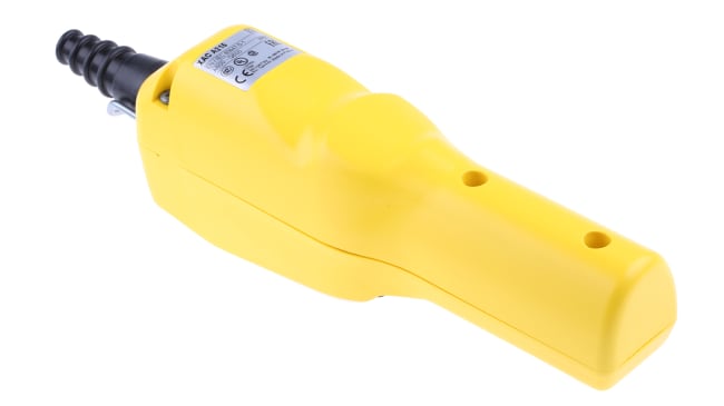 Stazione pensile a pulsante Schneider Electric XACA215, corpo giallo, 2 NA/2 NC, IP65, temperatura -25/+70 °C, design ergonomico.