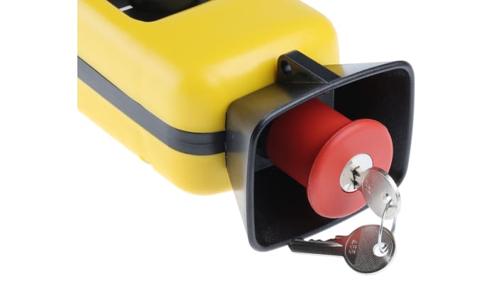 Stazione pensile a pulsante SPST Schneider Electric XACA04SPEC0279, quattro pulsanti, grado di protezione IP65, colore giallo.