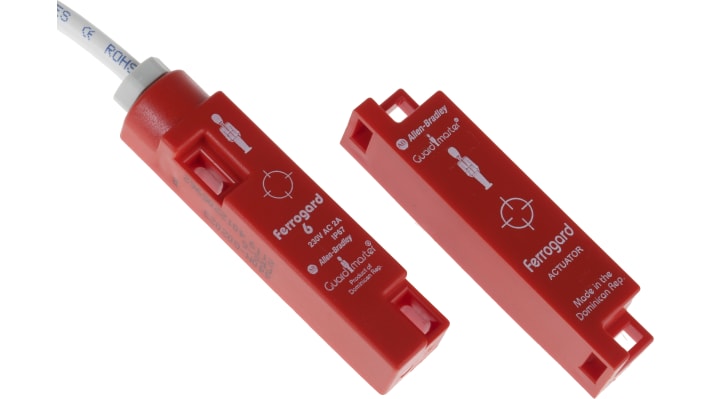 Allen Bradley interruttore di sicurezza magnetico senza contatto, 250V, IP67, dimensioni 84x19x16 mm, attuatore incluso.