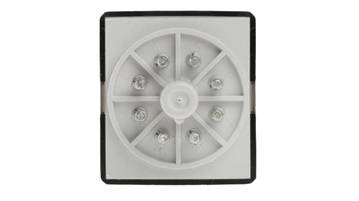 Finder 60.12.9.024.0040, relè DPDT 24V cc, montaggio a innesto, corrente 10A, dimensioni 32,5mm x 36,4mm x 54,2mm.