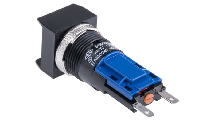 Interruttore a pulsante Saia-Burgess 513015-601, SPDT, montaggio a pannello, diametro 16 mm, protezione IP67, illuminato.