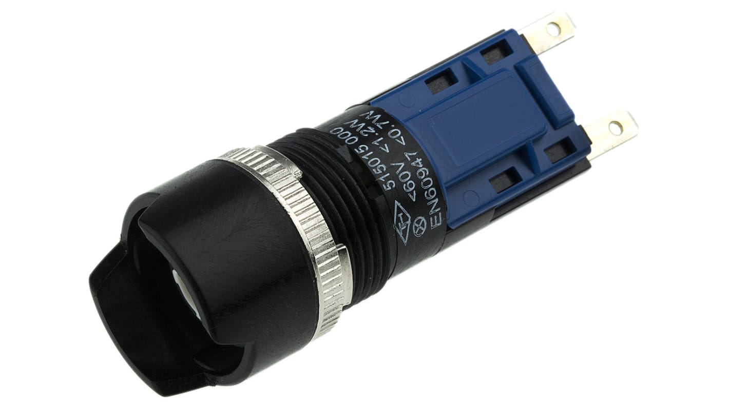 Interruttore a pulsante Saia-Burgess 515015-601, rotondo, IP67, montaggio a pannello, diametro 16 mm, operazioni a ritenuta.