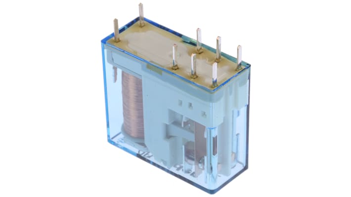 Finder 40.52.7.024.0000, relè DPDT per montaggio su PCB, 24V cc, 8A, dimensioni 29mm x 12.4mm x 25mm.