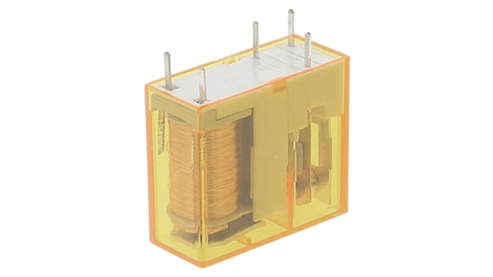 Relè di potenza Finder 40.31.8.024.0000 SPDT, montaggio su PCB, 24V, 10A, dimensioni 29x25x12.4 mm, isolamento 6kV.