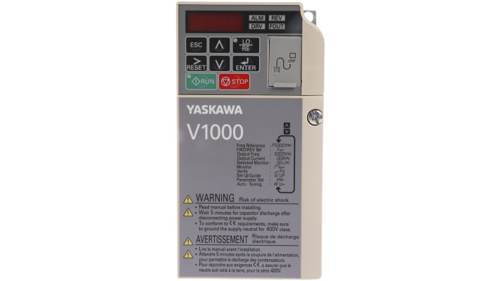 Omron VZAB0P2BAA, inverter monofase 0,37 kW, 230 V, 1,6 A, frequenza 0,1-400 Hz, dimensioni 128x68x76 mm, grado di protezione IP20.