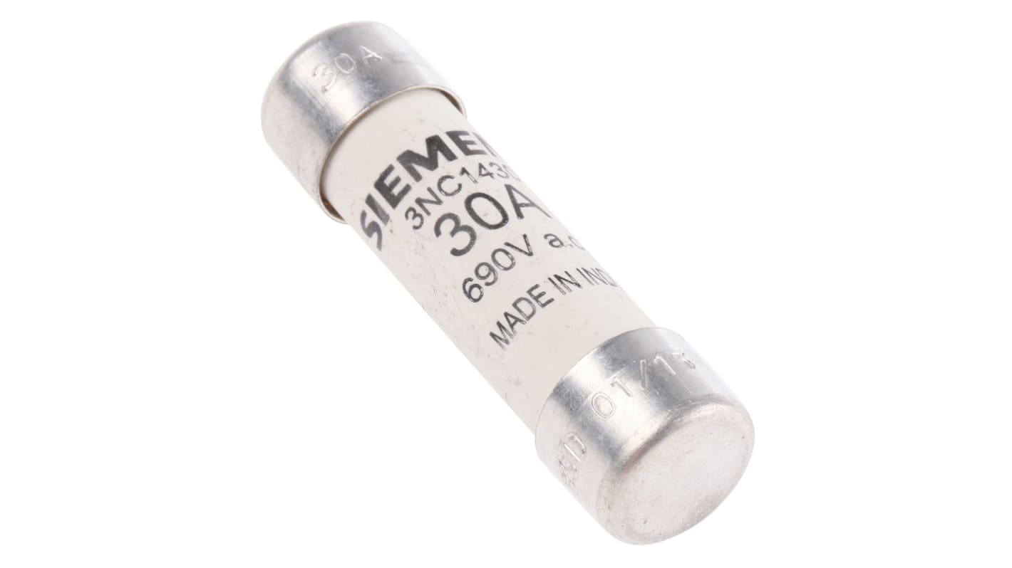Fusibile a cartuccia Siemens 30A, Ø 14 x 51mm, per protezione di semiconduttori, conforme a IEC 60269-4.