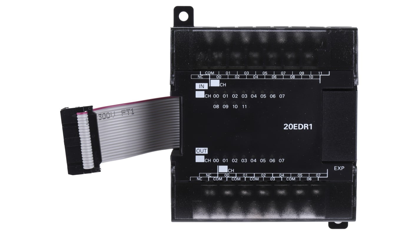 Modulo di espansione PLC Omron CP1W-20EDR1, 12 ingressi, 8 uscite a relè, dimensioni 90 x 86 x 50 mm.