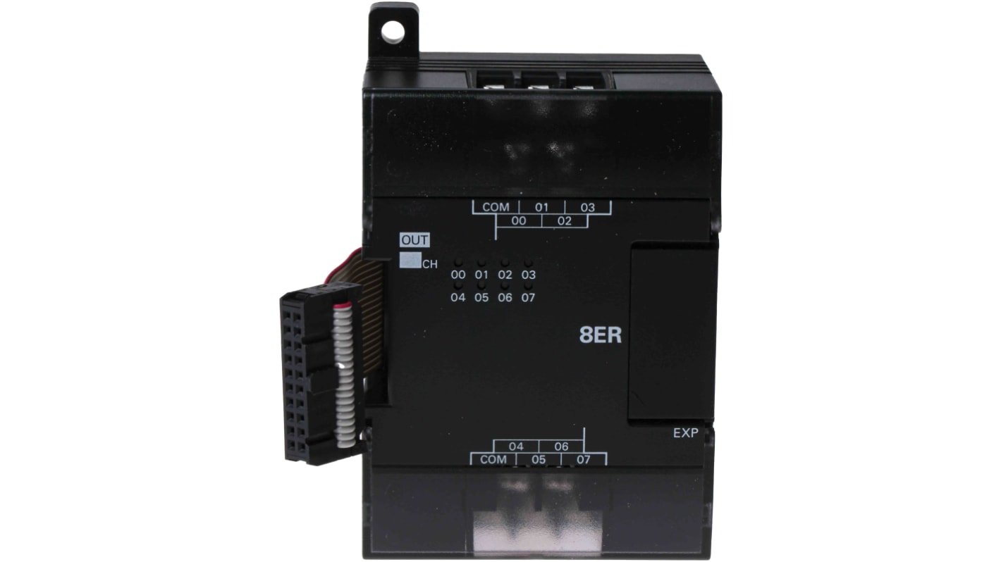 Modulo di espansione digitale Omron CP1W-8ER con 8 uscite relè, dimensioni 90 x 66 x 50 mm, compatibile con CPU CP1L.